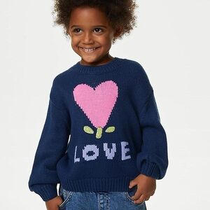 M&S Collection Heart Knitted Sweater Girls 3-4 yrs